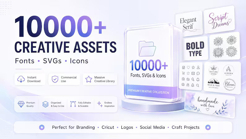 10000+ Fonts SVGs Icons Bundle Mega Pack