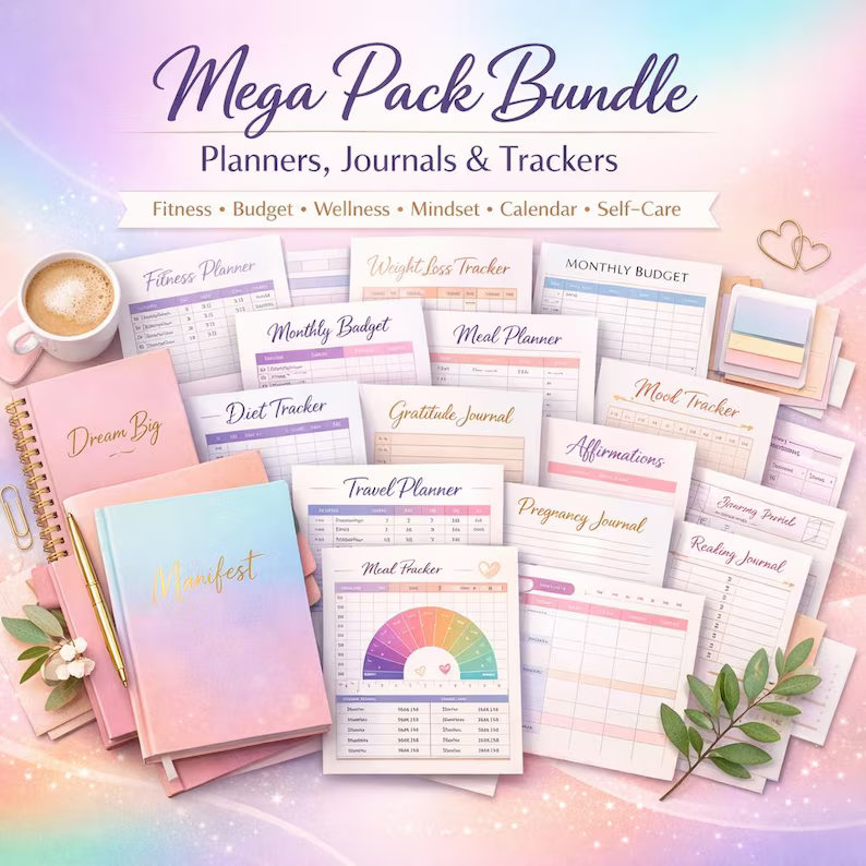 Digital Planners Journals Trackers Mega Pack